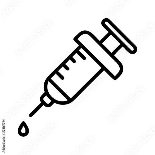 Medical syringe with a drop of liquid isolated on white background  