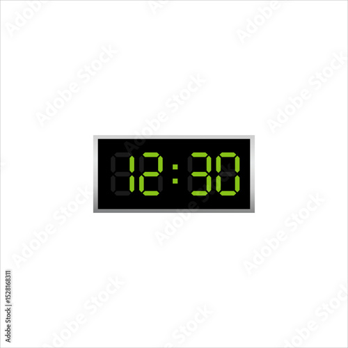 Digital Clock Logo Design with 12 30 Time. twelve thirty am LED display vector	. half past twelve