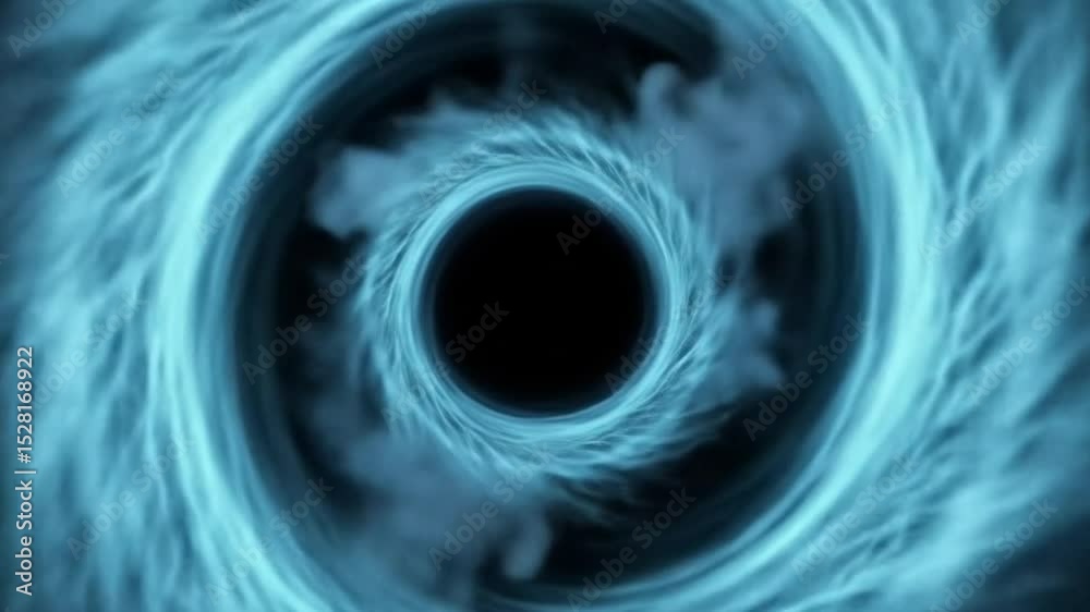Hypnotic blue energy swirling vortex tunnel animation with smoke effect