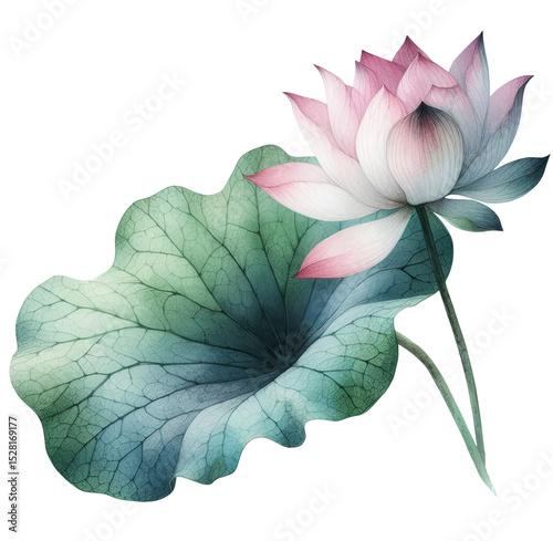 Pink Lotus Watercolor Clip Art with Transparent Background, Pastel Floral Illustration