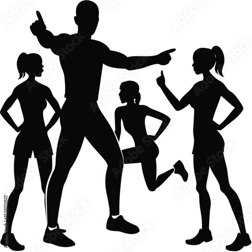 Fitness instructor guiding three women through a workout routine