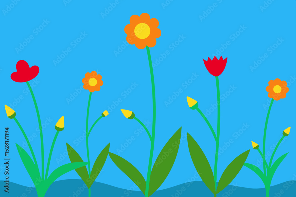 Fototapeta premium red tulips on blue background
