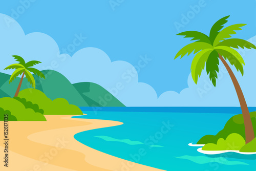 tropical beach with palm trees and sea