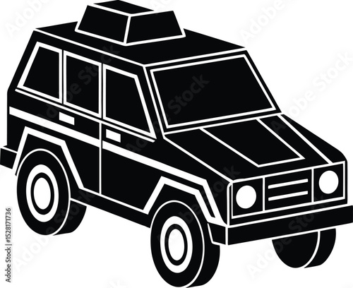 Black and White Taxi Vehicle Silhouette Icon for Transportation Design