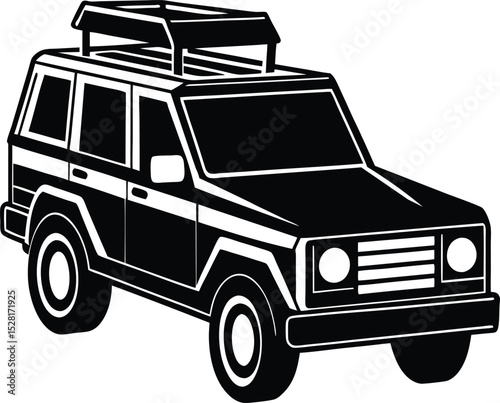Black and White SUV Illustration with Roof Luggage Carrier for Travel Design