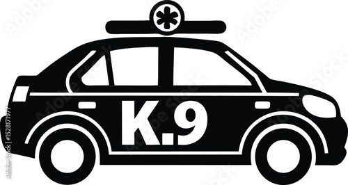 Black and White Vector Icon of Police K-9 Unit Car in Bold Silhouette Style
