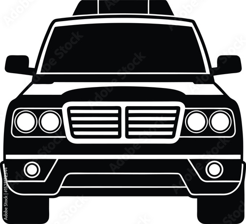 Black and White Front Silhouette View of a Modern SUV for Automotive Use