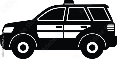 Side Profile Silhouette Illustration of Police Car for Law and Patrol Design
