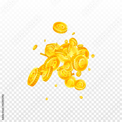 European Union Euro coins falling. Scattered gold