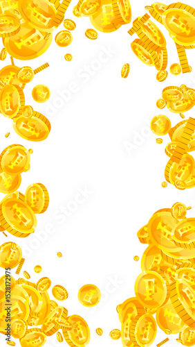 Swiss franc coins falling. Gold scattered CHF