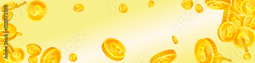 British pound coins falling. Scattered gold GBP