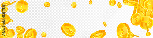 Indian rupee coins falling. Scattered gold INR