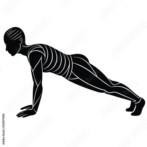 Silhouette of a person performing a plank exercise, showcasing strength and core stability