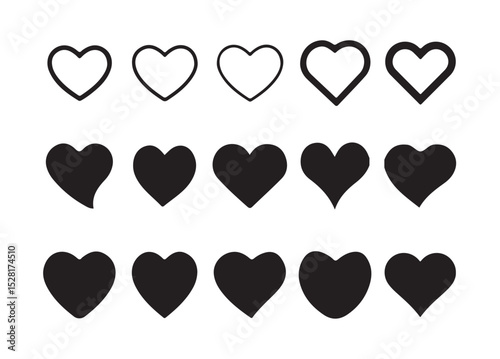 Heart icons, set, romance or valentine's day, Collection, Heart shape Isolated on white background. vector illustration eps 10.