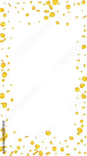 American dollar coins falling. Scattered gold USD