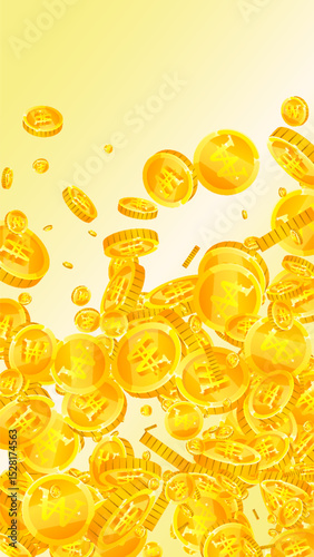 Korean won coins falling. Scattered gold WON