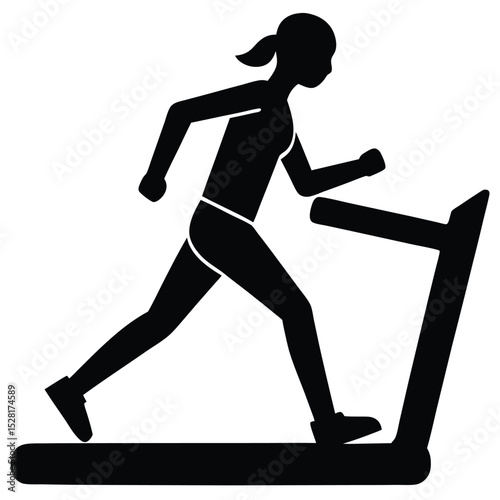 A woman running on a treadmill, a simple black and white illustration