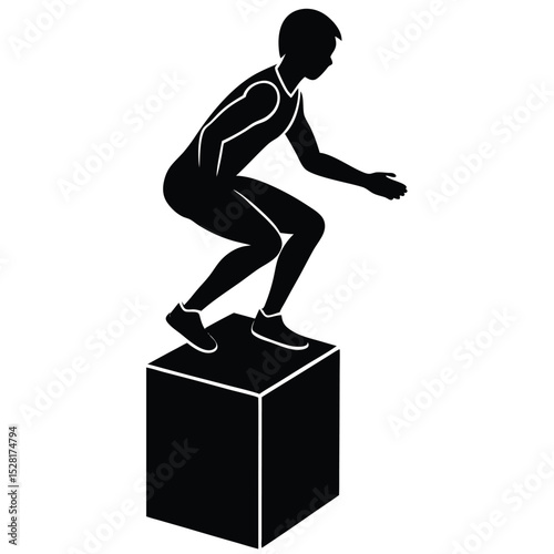 Silhouette of a person performing a box jump exercise