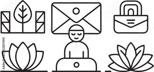 Vector illustration set of people holding leaves and a flower with mail and communication icons, symbols, and web design elements