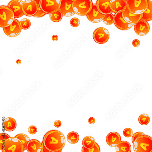 Vitamin A round capsules scattered randomly.
