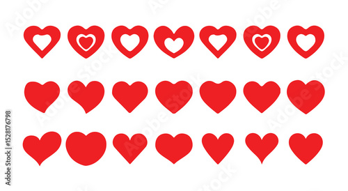 Red love icon with a heart symbol for romance, Heart shape vector icon as a simple red valentine symbol and universal love sign, vector illustration eps 10.
