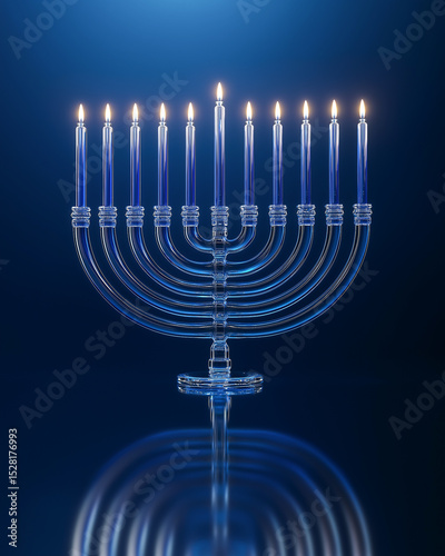 Glass menorah with candles