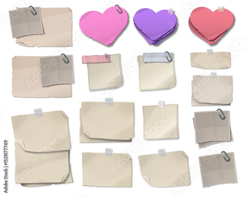 Writable Paper Stickers Pack – Torn and Clipped Notes with Tape and Paperclips