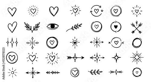 Hand Drawn Hearts Arrows and Floral Elements Lovely Design Graphic Pack perfect for Wedding Invitations Branding and more