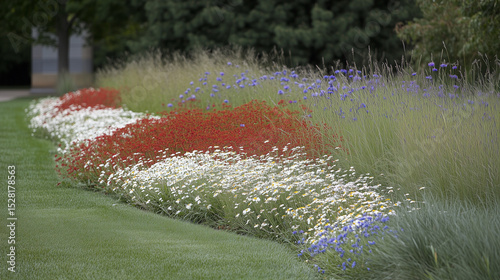 a lawn adorned with wildflowers alongside fresh grass,