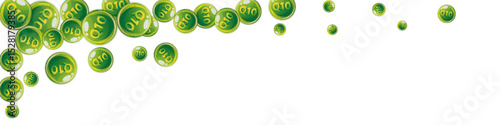 Vitamin Q10 round capsules scattered randomly.