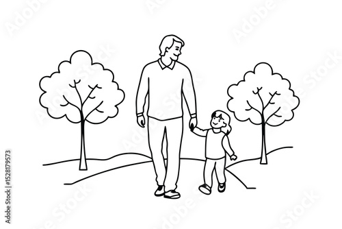 Father and daughter walking together holding hands in the park family time