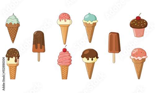 Ice Cream Cones & Toppings vector