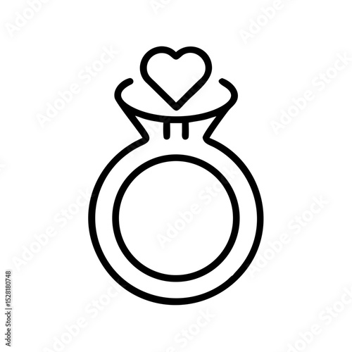 Outline of a heart-shaped engagement ring in minimalist style  