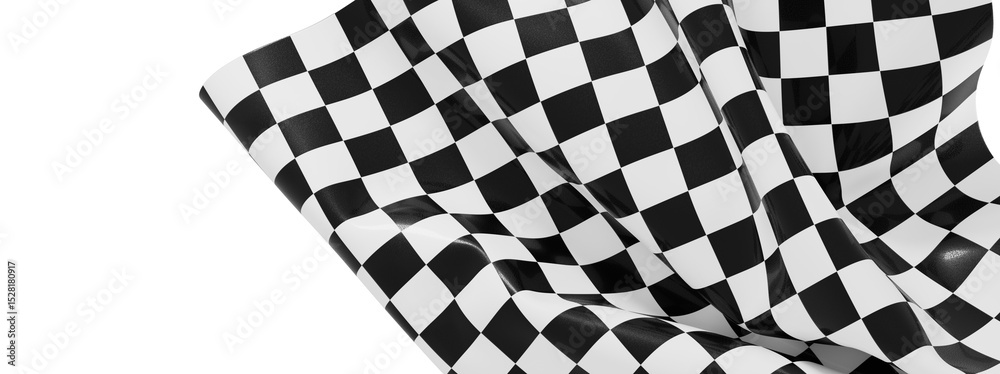 Fototapeta premium Black and white checkered flag, racing finish line, fabric texture background.