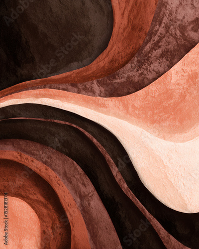 Sophisticated Flowing Abstract in Chocolate Brown and Dusty Peach
