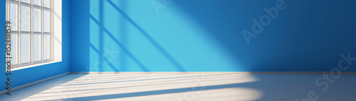 Bright blue room sunlight window empty space wall floor light