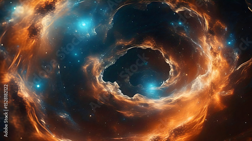 A striking contrast of fiery oranges and icy blues in an abstract cosmic backdrop