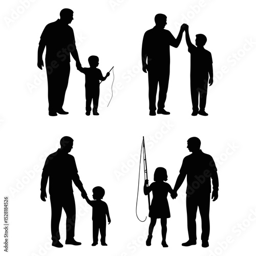Silhouette of father and child bonding moments set