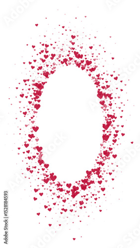Red hearts scattered on white background.