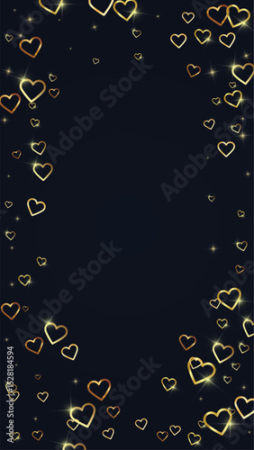 Gold hearts scattered on black background.
