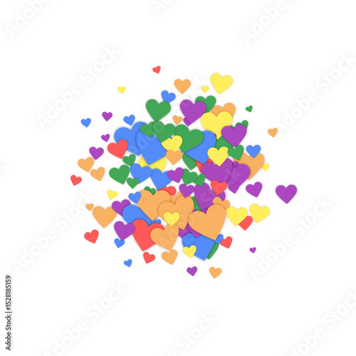 Rainbow colored scattered hearts. LGBT valentine