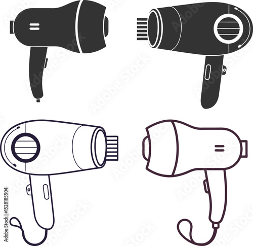 Silhouette Hair Dryer Flat Illustration  Minimal Styling Tool and Beauty Appliance Vector Icon