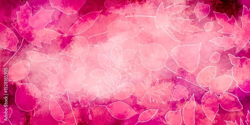 abstract grunge pink background witn autumn leaves
