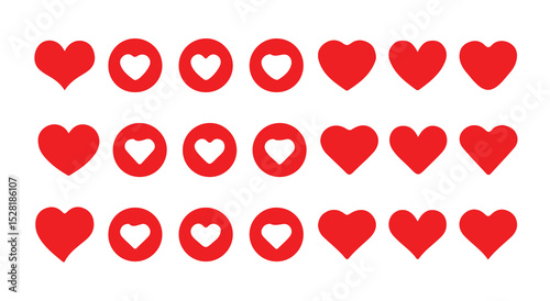Love heart shape icon  set for valentine's day. Red love heart icon clip art romantic drawing outline collection for anniversary and wedding decoration elements. Vector illustration eps 10