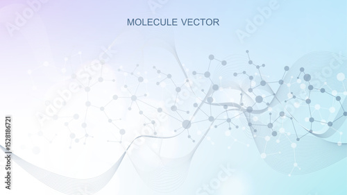 Structure molecule and communication. Dna, atom, neurons. Scientific concept for your design. Connected lines with dots. Medical, technology, chemistry, science background. Vector illustration.