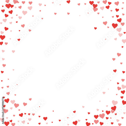 Red hearts scattered on white background.