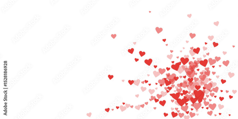 Fototapeta premium Red hearts scattered on white background.