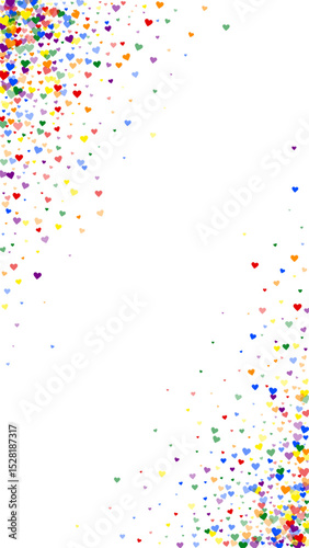 Rainbow colored scattered hearts. LGBT valentine