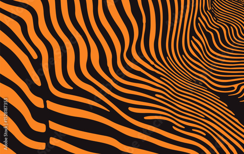 Vector illustration in popular modern Op Art style, featuring dynamic wavy lines and abstract flowing shapes, creating an illusion of depth and movement with high contrast and bold graphic elements.