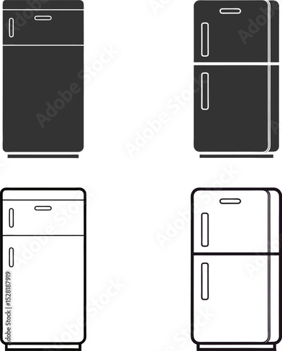 Silhouette Refrigerator Flat Illustration Minimal Kitchen Appliance and Food Storage Vector Icon